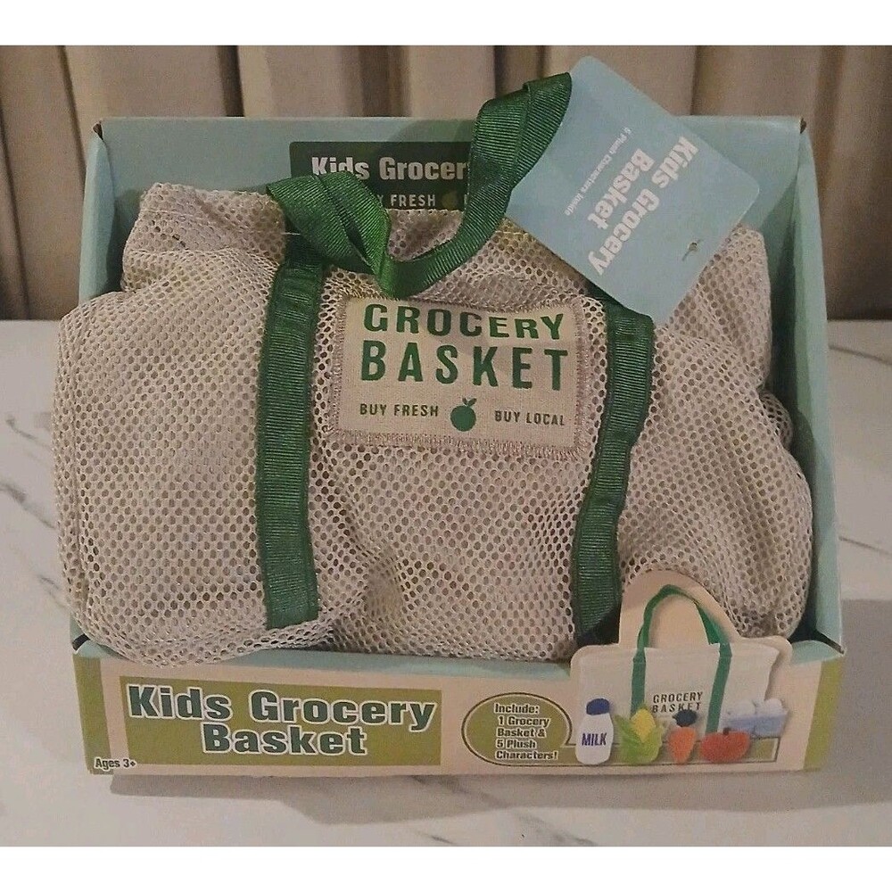 Kids Grocery Basket Plush Toy Play Set